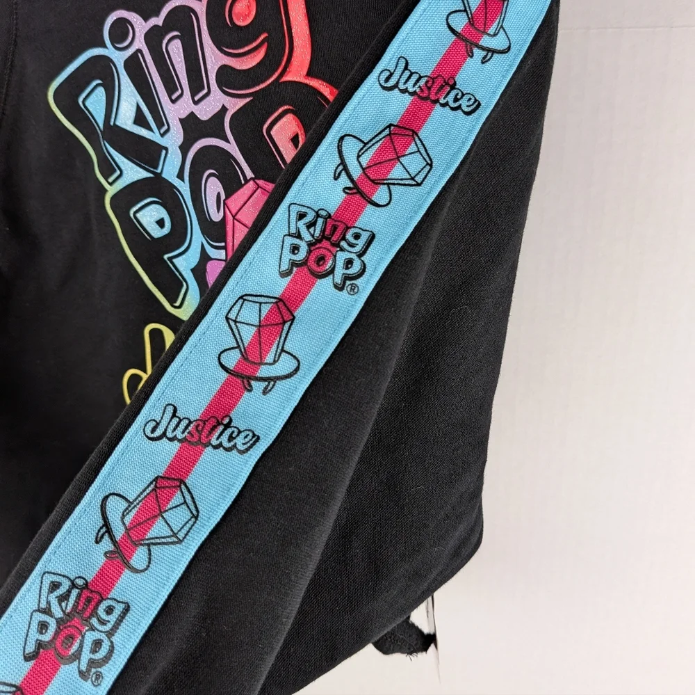 Justice‎ Black Hoodie with Colorful Ring Pop Design